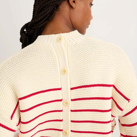 Alex Mill Button Back Cream and Red Striped Sweater size Medium - Picture 2 of 11